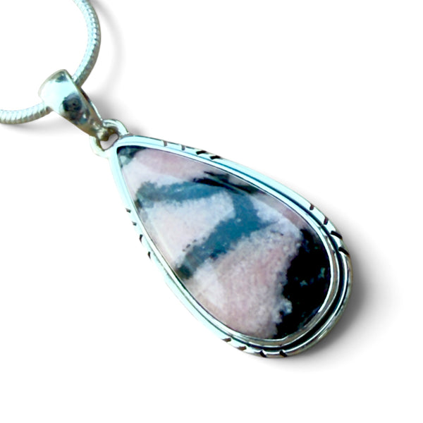Rhodonite Sterling Silver Pear Shaped Pendant - Keja Designs Jewelry