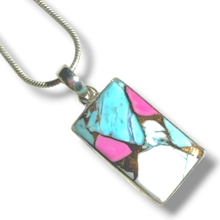 Kingman Cotton Candy Sterling Silver Rectangular Pendant