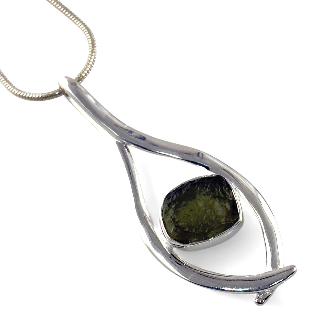 Moldavite Meteorite Sterling Silver "Hug" Pendant - Keja Designs Jewelry