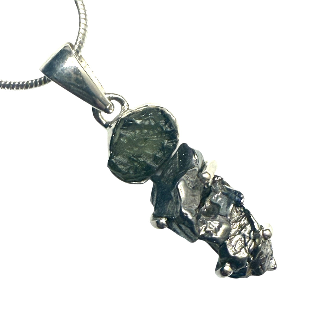 Campo de Cielo &amp; Moldavite Duo Sterling Silver Pendant - Keja Designs Jewelry