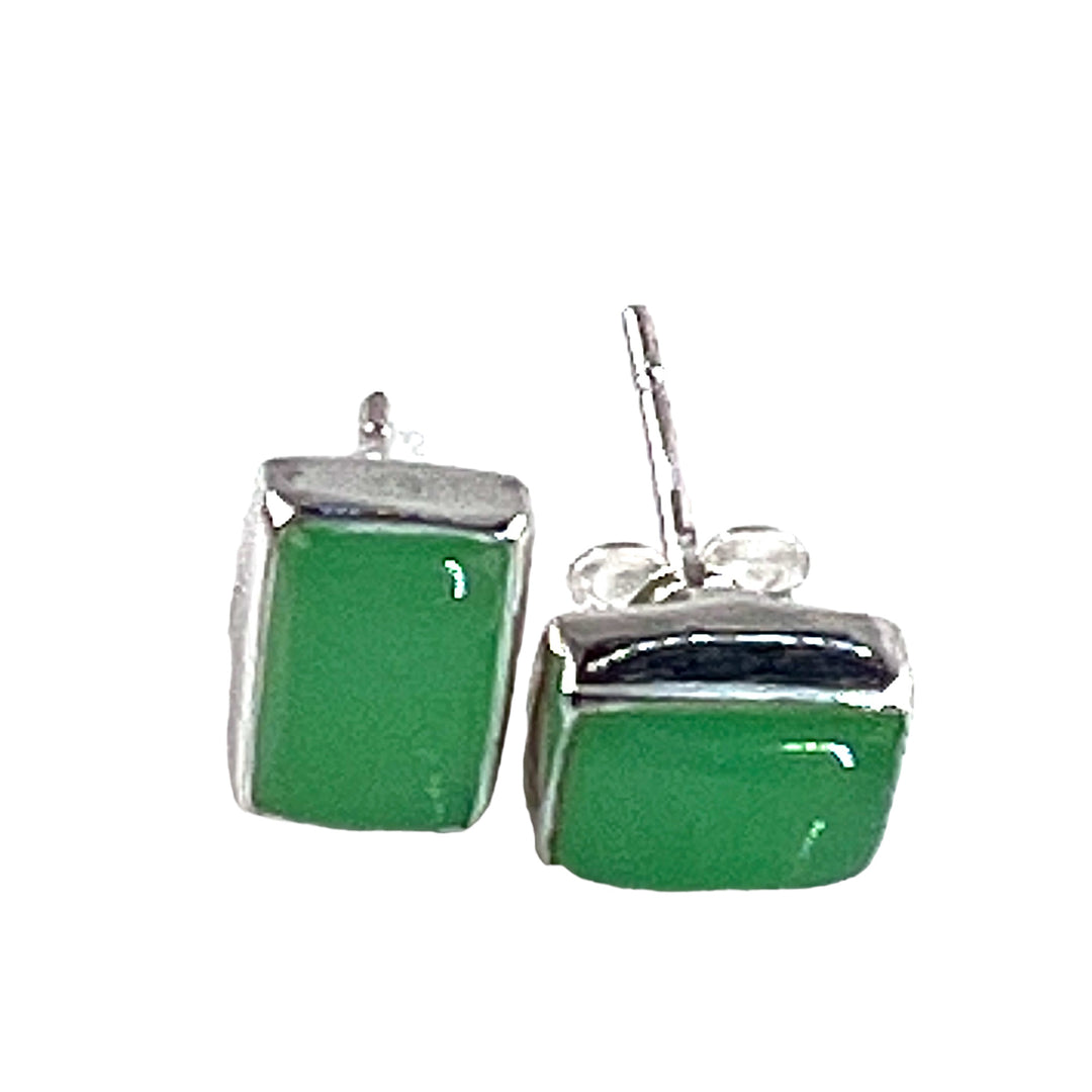 Chrysoprase Rectangle Sterling Silver Post Earrings - Keja Designs Jewelry