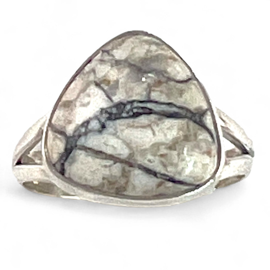 White Buffalo Sterling Silver Trillion Ring - Keja Designs Jewelry