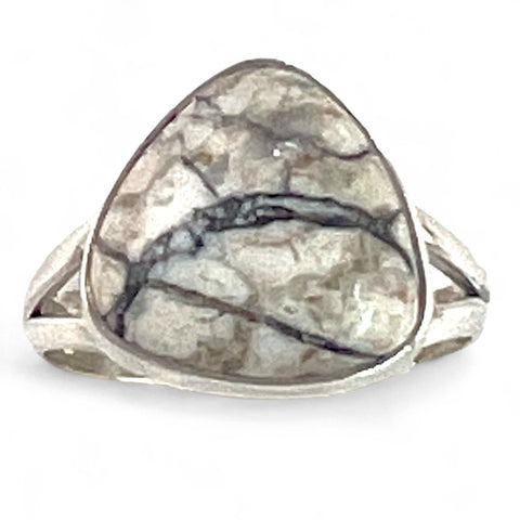 White Buffalo Sterling Silver Trillion Ring