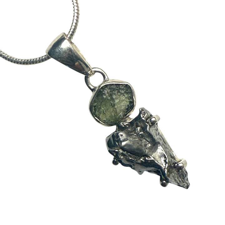 Campo de Cielo &amp; Moldavite Duo Sterling Silver Pendant - Keja Designs Jewelry