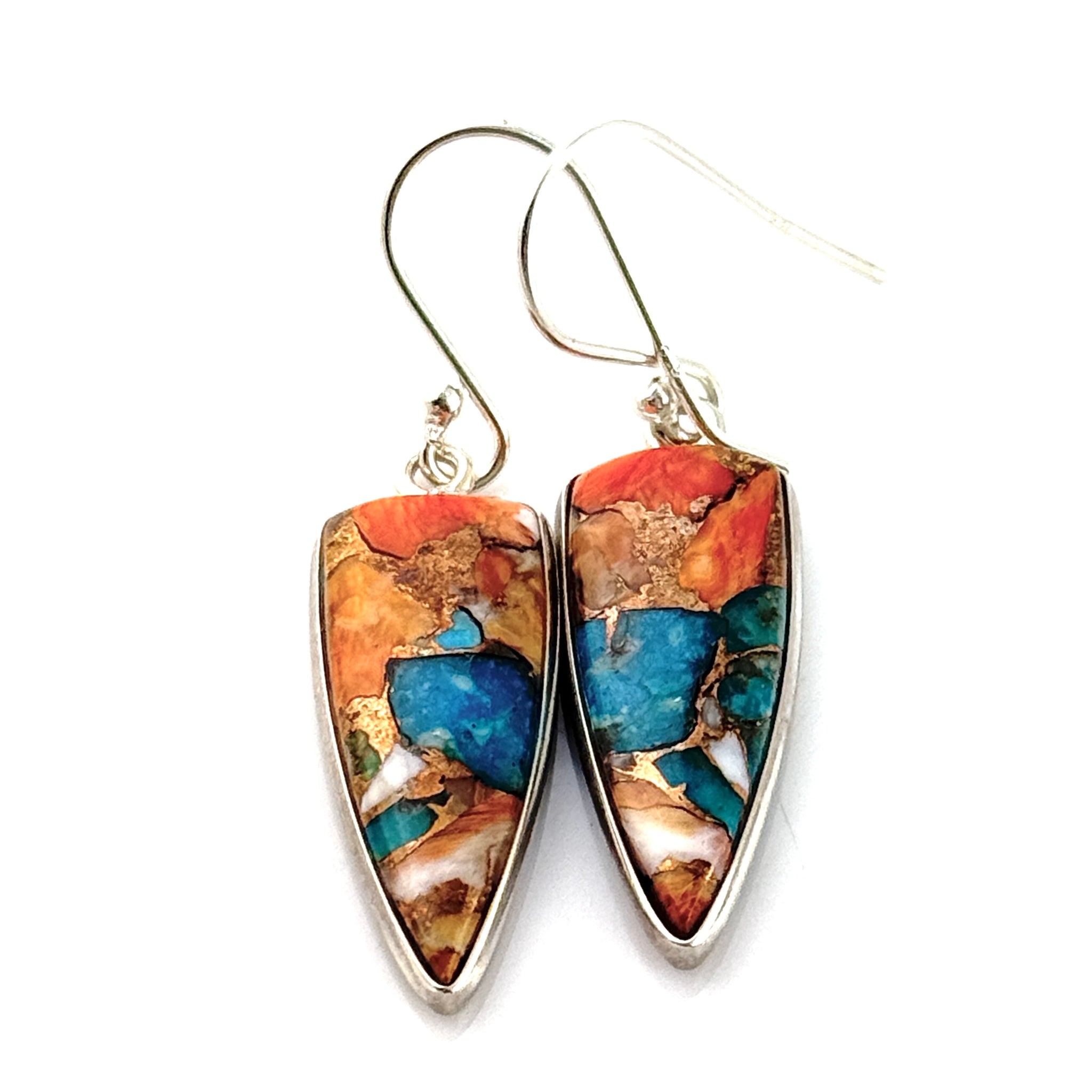 Spiny Oyster Turquoise Sterling Silver Point Earrings