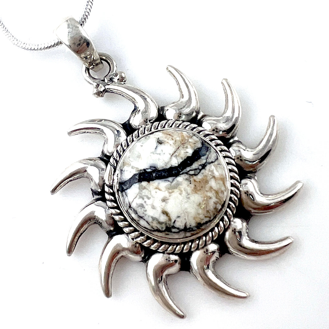 White Buffalo Sterling Silver Sunburst Pendant - Keja Designs Jewelry