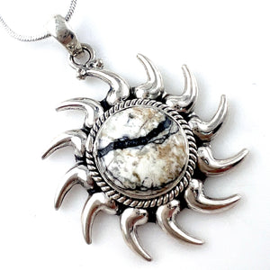 White Buffalo Sterling Silver Sunburst Pendant