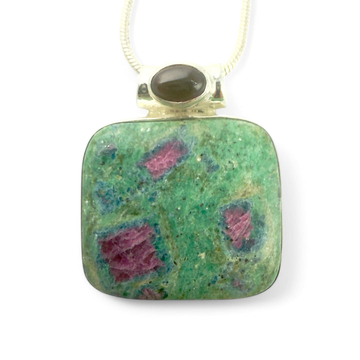 Ruby In Fuchsite &amp; Ruby Sterling Silver Square Pendant - Keja Designs Jewelry