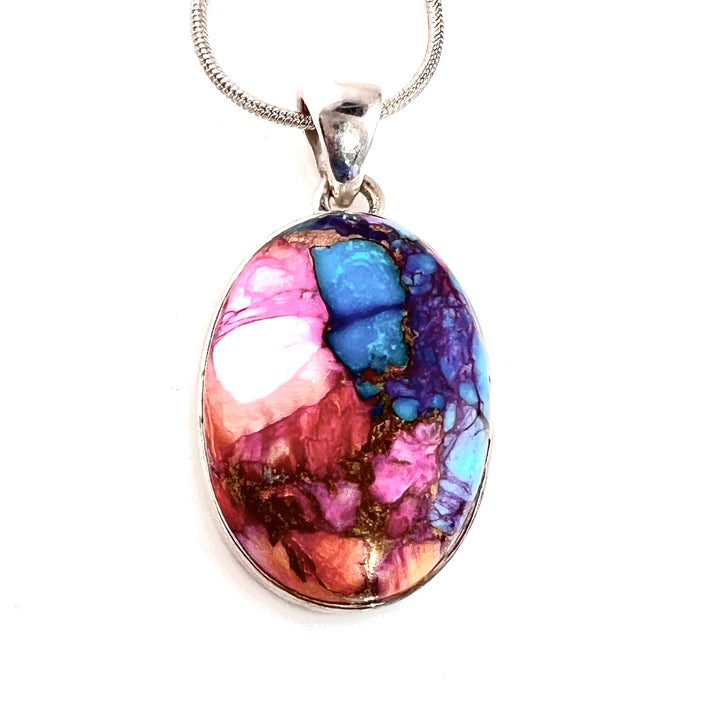 Kingman Dahlia Turquoise Sterling Silver Oval Pendant - Keja Designs Jewelry