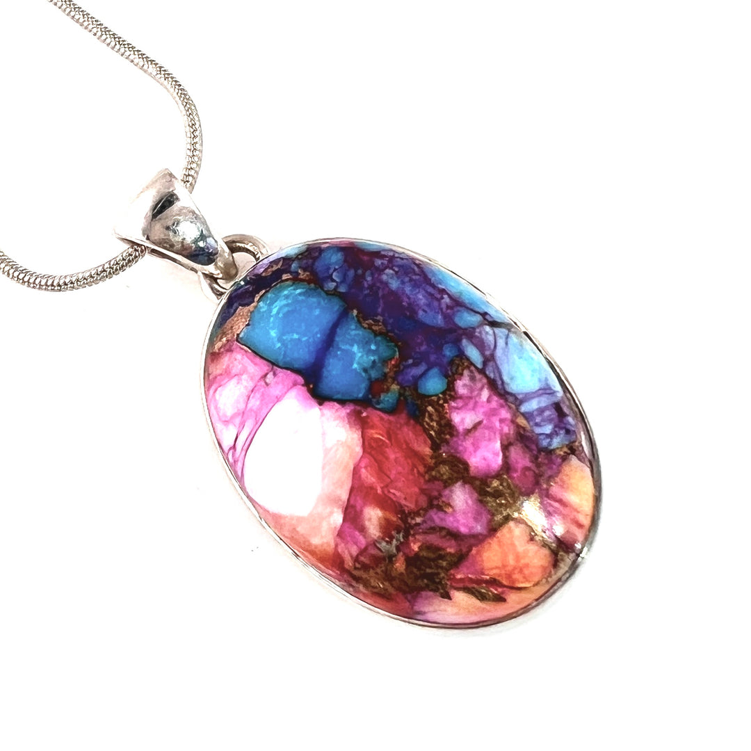 Kingman Dahlia Turquoise Sterling Silver Oval Pendant - Keja Designs Jewelry