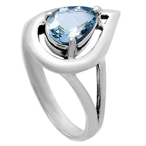 Blue Topaz Sterling Silver Pear Ring - Keja Designs Jewelry