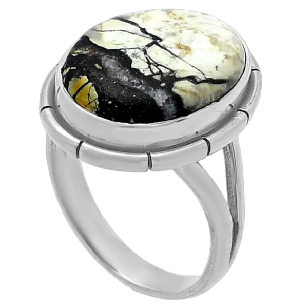 White Buffalo Sterling Silver Oval Ring - Keja Designs Jewelry