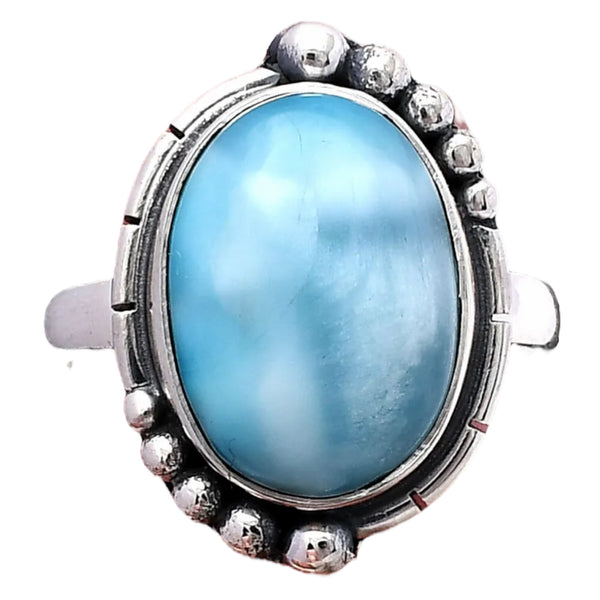 Larimar Sterling Silver Oval Ring - Keja Designs Jewelry