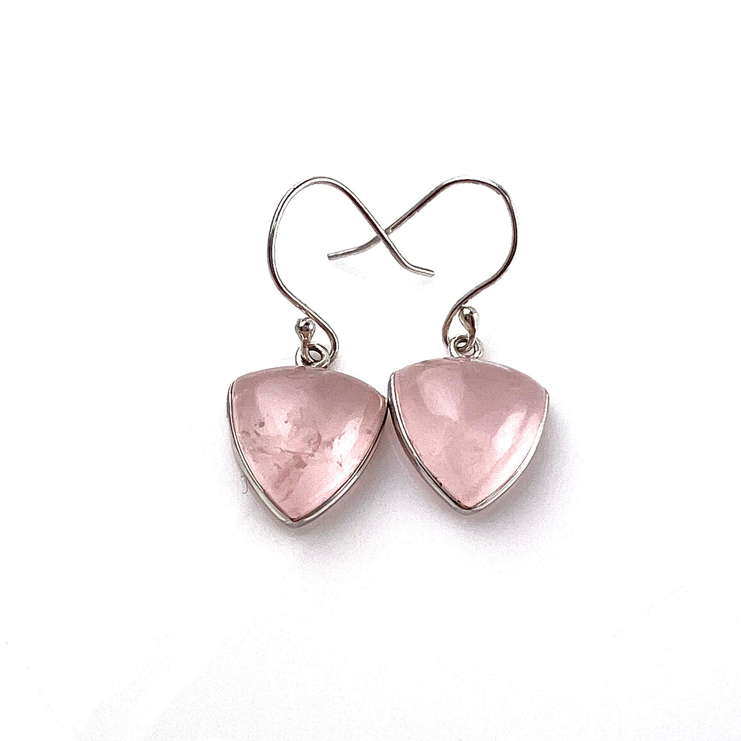 Rose Quartz Trillion Sterling Silver Earrings - Keja Designs Jewelry