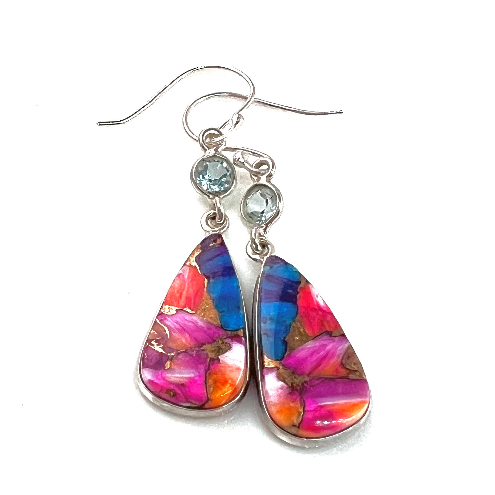 Kingman Dahlia Turquoise & Blue Topaz Sterling Silver Earrings - Keja Designs Jewelry