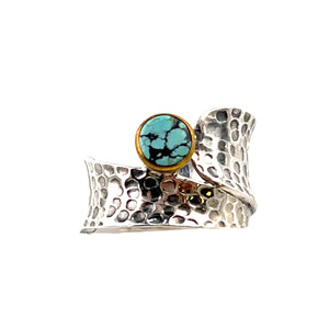 Turquoise Sterling Silver Two Tone Hammered Ring - Keja Designs Jewelry