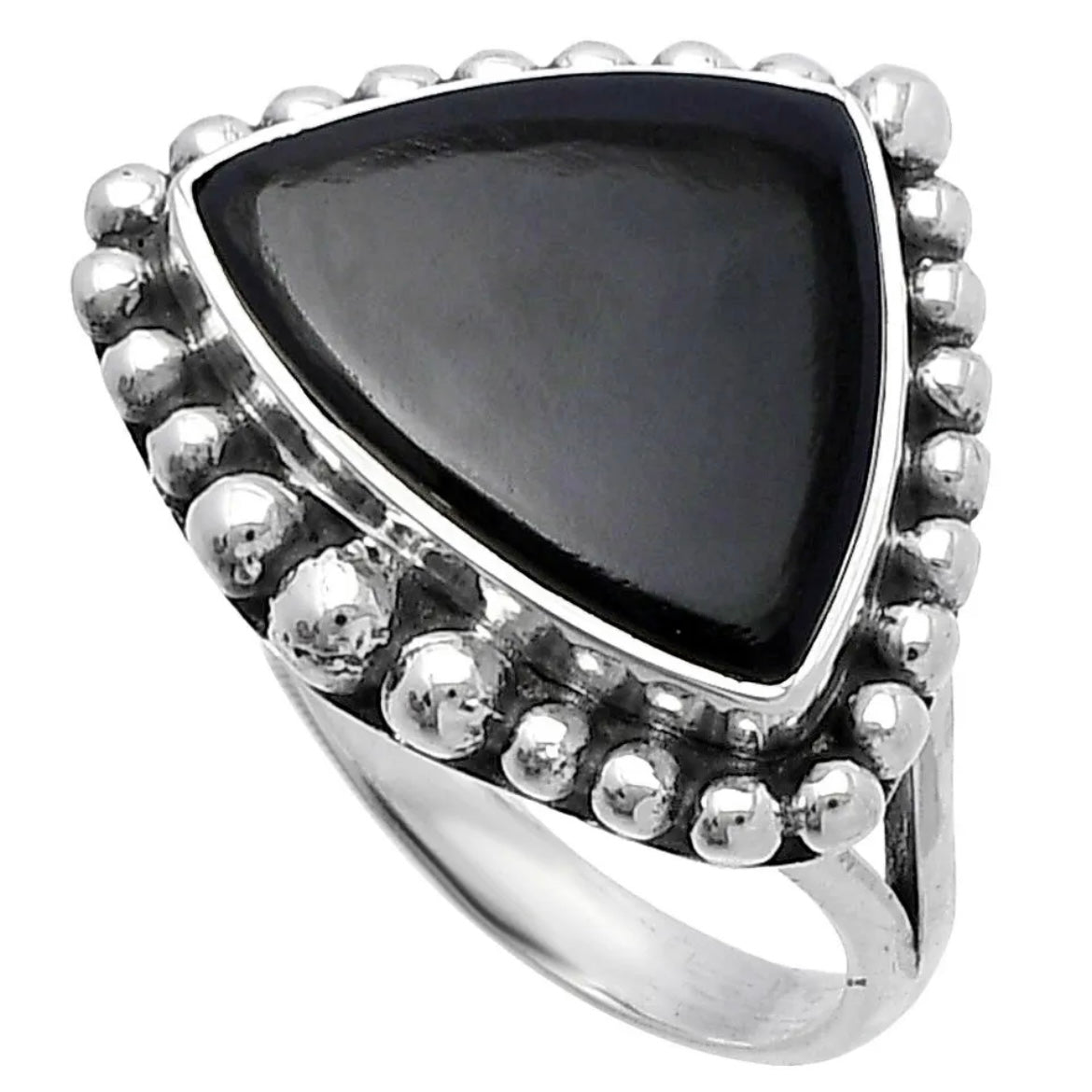 Black Onyx Sterling Silver Beaded Ring - Keja Designs Jewelry