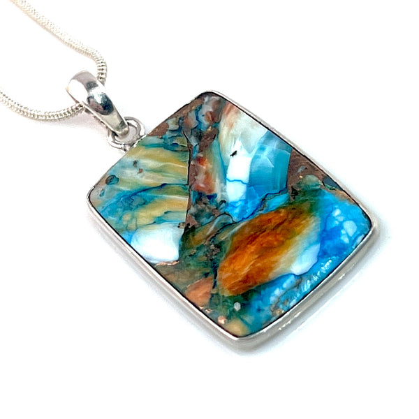 Spiny Oyster Turquoise Sterling Silver Pendant - Keja Designs Jewelry