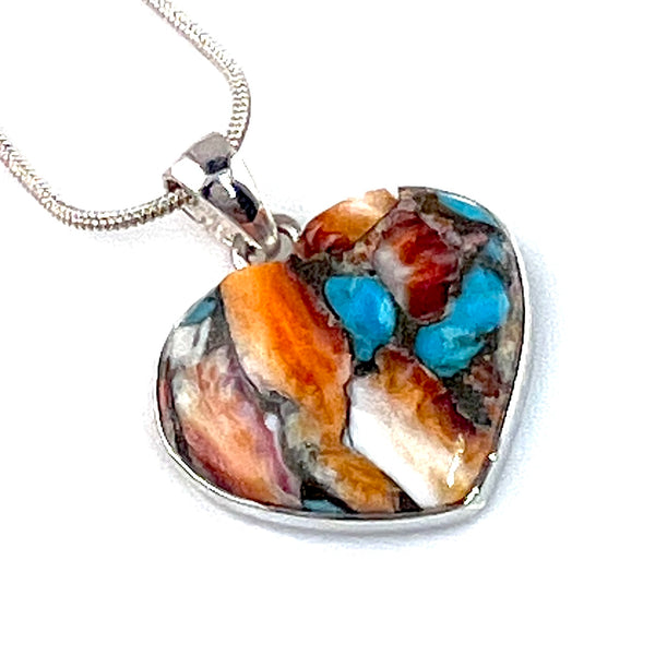 Turquoise & Spiny Oyster Sterling Silver Heart Pendant - Keja Designs Jewelry