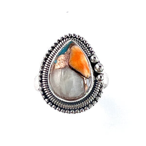 Spiny Oyster Blue Turquoise Sterling Silver Ring - Keja Designs Jewelry