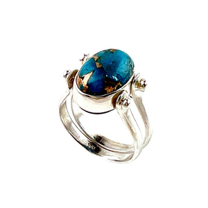 Blue Copper Turquoise & Labradorite Sterling Silver Two Sided Ring - Keja Designs Jewelry