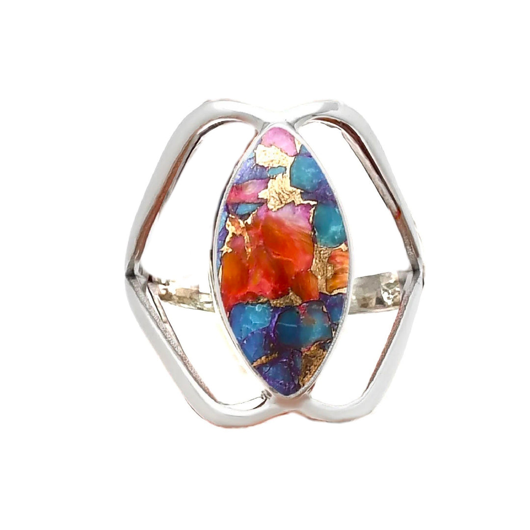Kingman Dahlia Turquoise Sterling Silver Marquise Ring - Keja Designs Jewelry