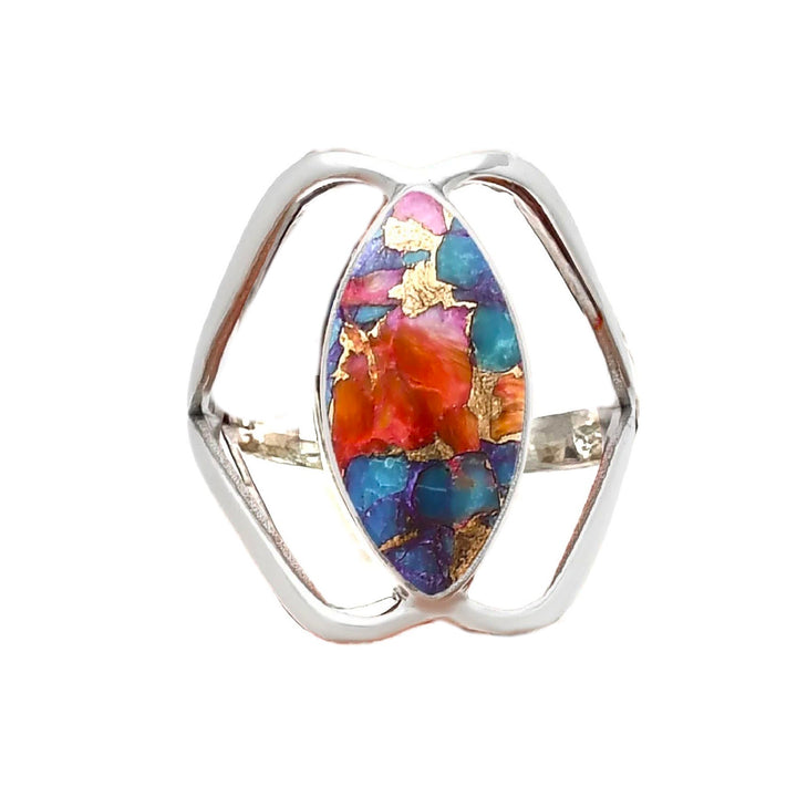 Kingman Dahlia Turquoise Sterling Silver Marquise Ring - Keja Designs Jewelry