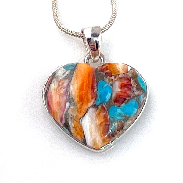 Turquoise & Spiny Oyster Sterling Silver Heart Pendant - Keja Designs Jewelry