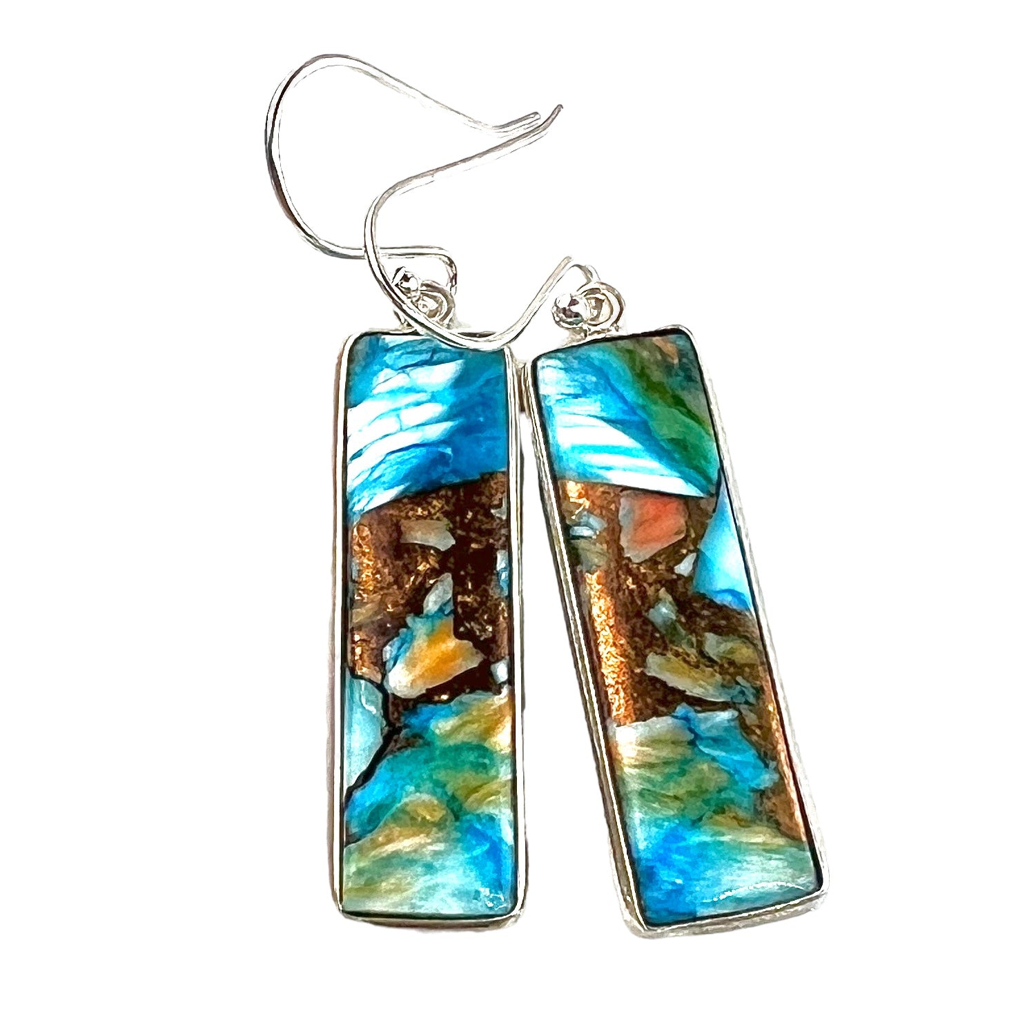 Spiny Oyster Blue Turquoise Sterling Silver Long Earrings - Keja Designs Jewelry