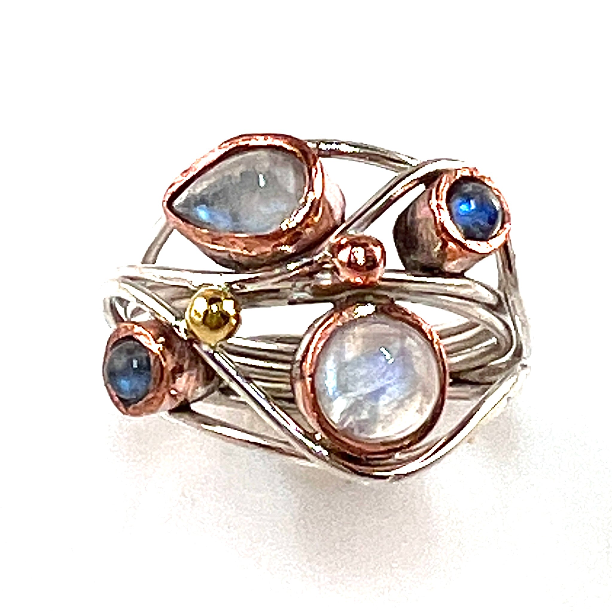 Moonstone Sterling Silver Two Tone Collage Ring - Keja Designs Jewelry