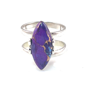 Purple Copper Turquoise Sterling Silver Double Band Ring - Keja Designs Jewelry