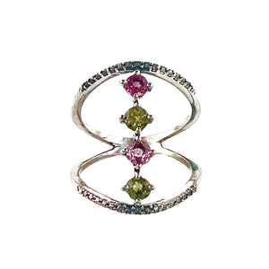 Pink & Green Tourmaline Sterling Silver Line Ring - Keja Designs Jewelry