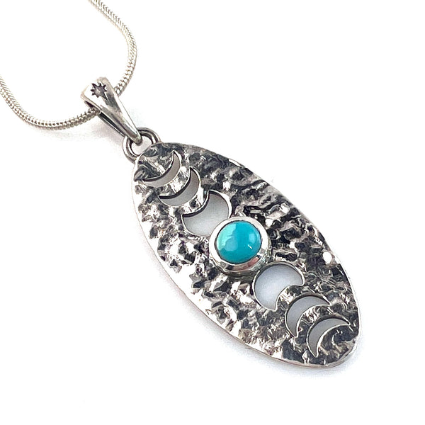 Turquoise Phases of the Moon Sterling Silver Pendant - Keja Designs Jewelry