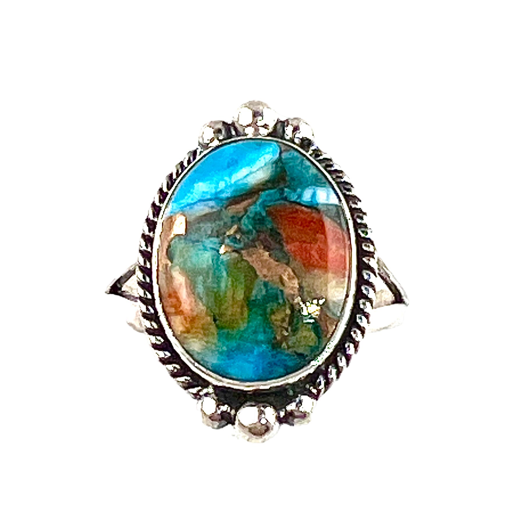 Spiny Oyster Turquoise Sterling Silver Oval Ring - Keja Designs Jewelry