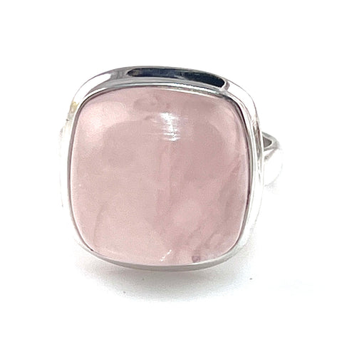 Rose Quartz Sterling Silver Chunky Square Ring - Keja Designs Jewelry