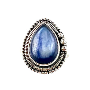 Kyanite Ornate Sterling Silver Pear Ring - Keja Designs Jewelry