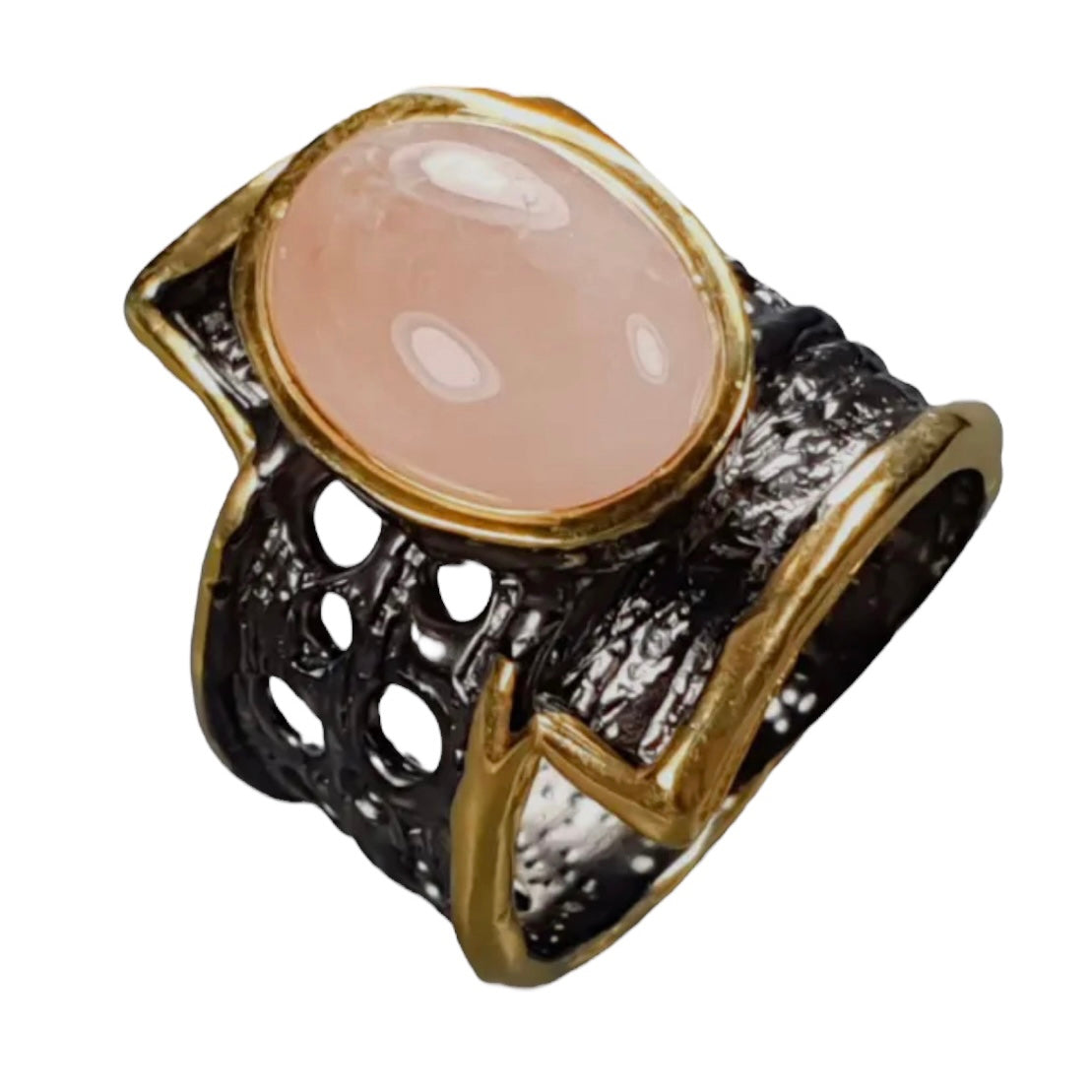 Morganite Sterling Silver Rhodium & Gold Industrial Ring - Keja Designs Jewelry