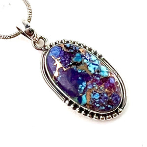 Kingman Purple Dahlia Sterling Silver Oval Pendant - Keja Designs Jewelry
