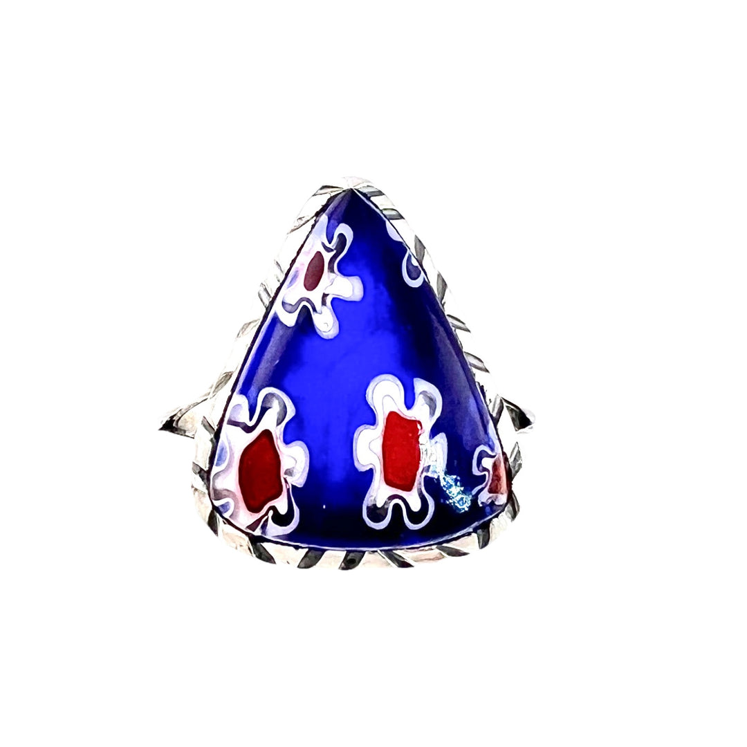 Italian Millefiori Glass Sterling Silver Etched Ring - Keja Designs Jewelry