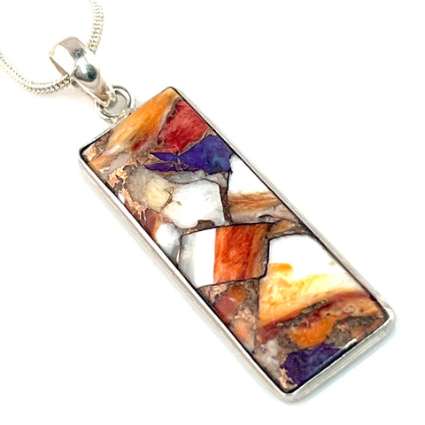 Spiny oyster Purple Turquoise Sterling Silver Rectangular Pendant - Keja Designs Jewelry