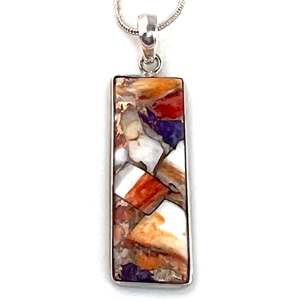 Spiny oyster Purple Turquoise Sterling Silver Rectangular Pendant - Keja Designs Jewelry