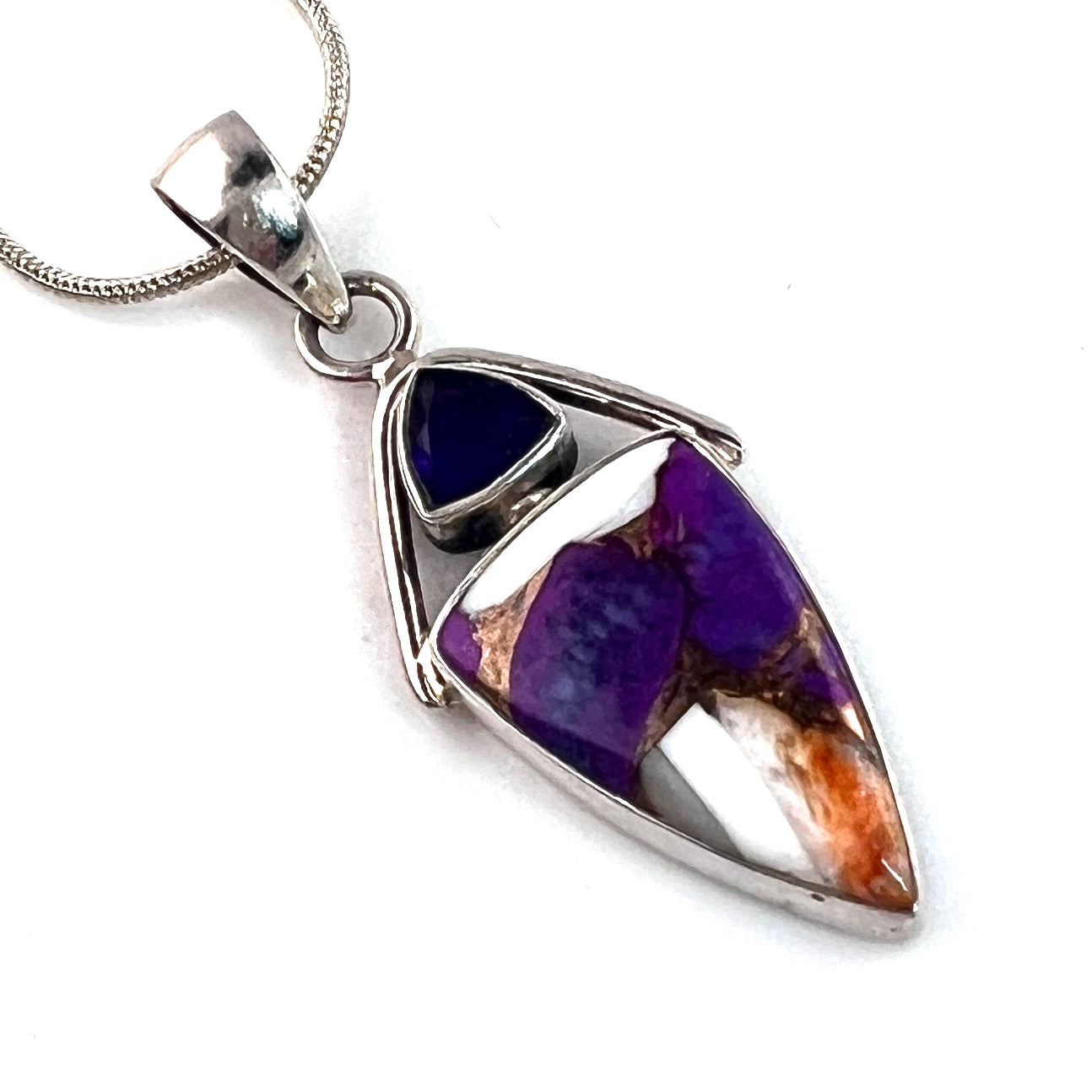 Multi-Turquoise Spiny Oyster & Amethyst Sterling Silver Pendant - Keja Designs Jewelry