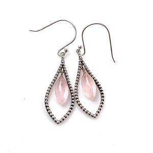 Rose Quartz Sterling Silver Drop Earrings - Keja Designs Jewelry