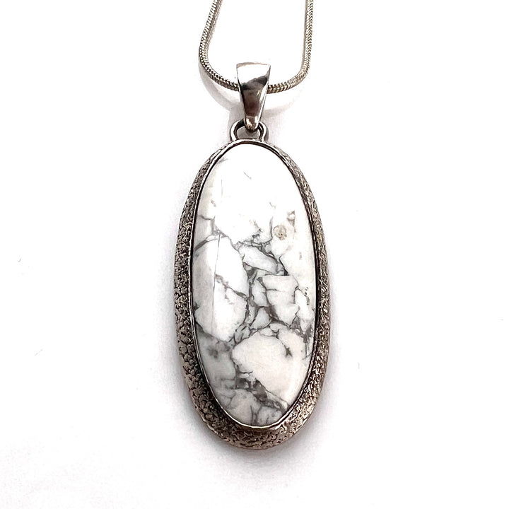 Howlite Sterling Silver Oval Pendant - Keja Designs Jewelry