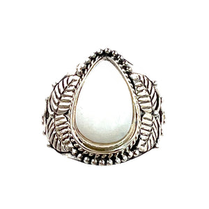 White Opal Sterling Silver Leaf Ring - Keja Designs Jewelry