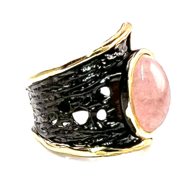 Morganite Sterling Silver Rhodium & Gold Industrial Ring - Keja Designs Jewelry