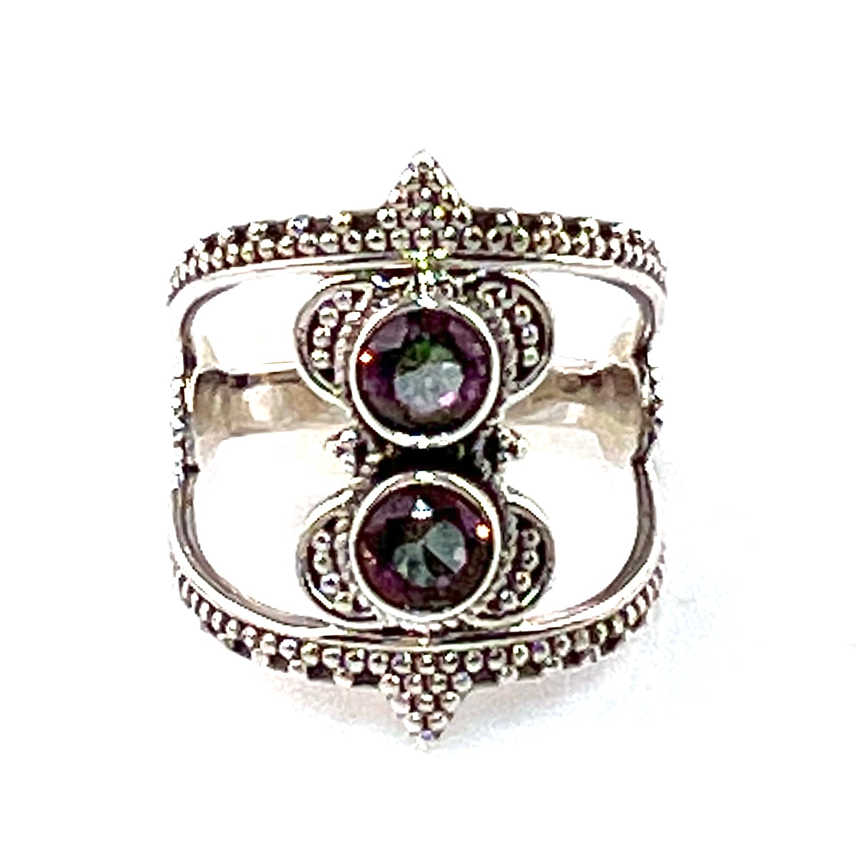 Mystic Topaz Double Stone Sterling Silver Ring - Keja Designs Jewelry