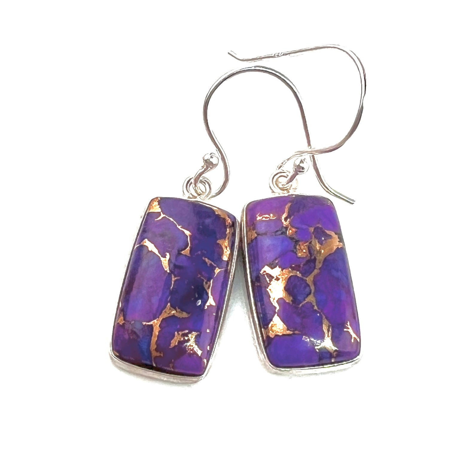 Purple Copper Turquoise Sterling Silver Square Earrings - Keja Designs Jewelry