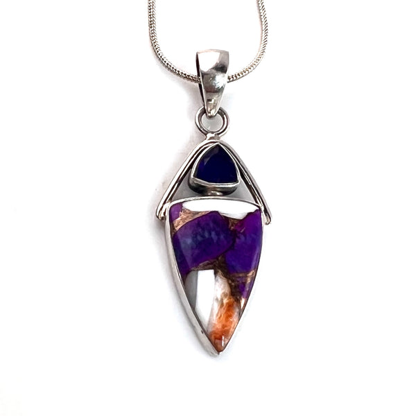 Multi-Turquoise Spiny Oyster & Amethyst Sterling Silver Pendant - Keja Designs Jewelry
