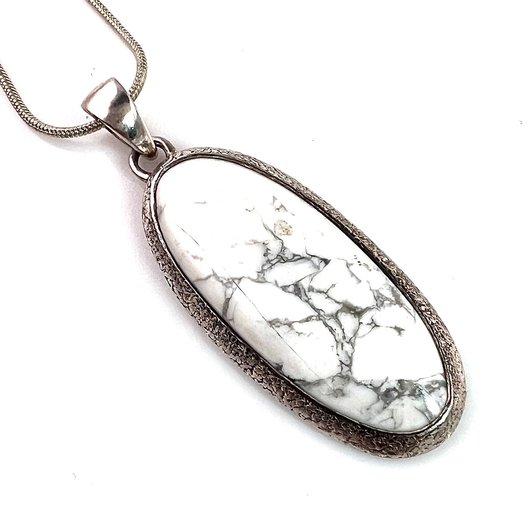 Howlite Sterling Silver Oval Pendant - Keja Designs Jewelry